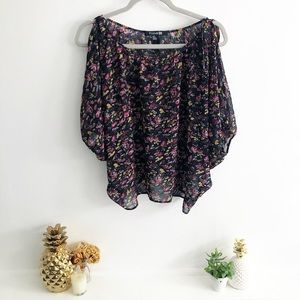 Floral Open Shoulder Chiffon Blouse